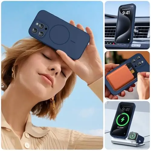 Miracase Magnetic for iPhone 15 Pro Case, [Soft Anti-Scratch Microfiber Lining], Magnetic for MagSafe, Liquid Silicone Shockproof Drop Protection Phone Case for 15 Pro, Dark Blue - 6