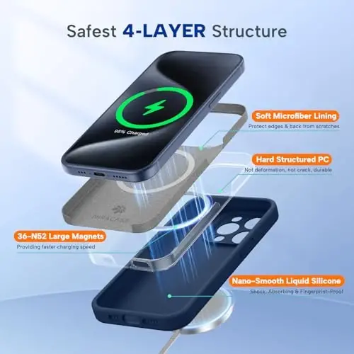 Miracase Magnetic for iPhone 15 Pro Case, [Soft Anti-Scratch Microfiber Lining], Magnetic for MagSafe, Liquid Silicone Shockproof Drop Protection Phone Case for 15 Pro, Dark Blue uchun g‘ilof, [Yumshoq tirnalishga qarshi mikrofiber qoplama], MagSafe uchun magnitli, suyuq silikon zarbga chidamli himoya g‘ilofi, to‘q ko‘k. - 3