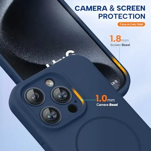 Miracase Magnetic for iPhone 15 Pro Case, [Soft Anti-Scratch Microfiber Lining], Magnetic for MagSafe, Liquid Silicone Shockproof Drop Protection Phone Case for 15 Pro, Dark Blue uchun g‘ilof, [Yumshoq tirnalishga qarshi mikrofiber qoplama], MagSafe uchun magnitli, suyuq silikon zarbga chidamli himoya g‘ilofi, to‘q ko‘k. - 4