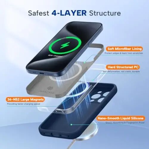 Miracase Magnetic for iPhone 15 Pro Case, [Soft Anti-Scratch Microfiber Lining], Compatible with MagSafe, Liquid Silicone Shockproof Drop Protection Phone Case for 15 Pro, Dark Blue - 2