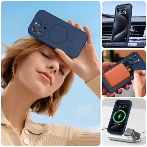 Miracase Magnetic for iPhone 15 Pro Case, [Soft Anti-Scratch Microfiber Lining], Compatible with MagSafe, Liquid Silicone Shockproof Drop Protection Phone Case for 15 Pro, Dark Blue - 4