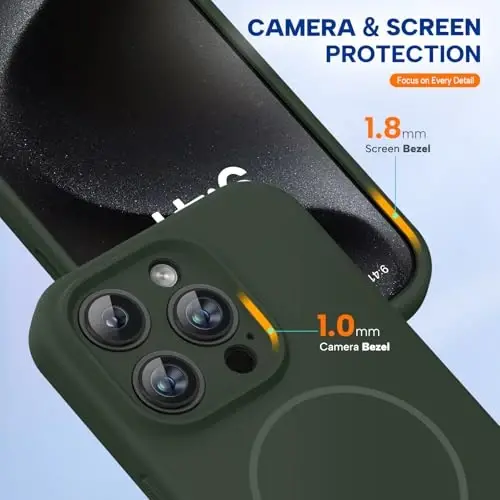 Miracase Magnetic for iPhone 15 Pro Case, [Soft Anti-Scratch Microfiber Lining], Magnetic for MagSafe, Liquid Silicone Shockproof Drop Protection Phone Case for 15 Pro, Dark Green - 4