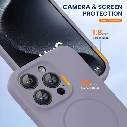 Miracase Magnetic for iPhone 15 Pro Case, [Soft Anti-Scratch Microfiber Lining], Magnetic for MagSafe, Liquid Silicone Shockproof Drop Protection Phone Case for 15 Pro, Lavender Gray - 4