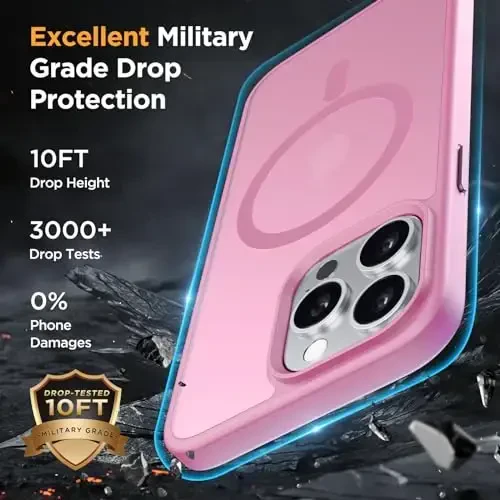 Miracase Magnetic for iPhone 15 Pro Max Case 6.7 inch (Compatible with MagSafe) (with 2X Screen Protectors) Military-Grade Protection, Anti-Fingerprint Translucent Matte Phone Cover, Mes Pink - 5