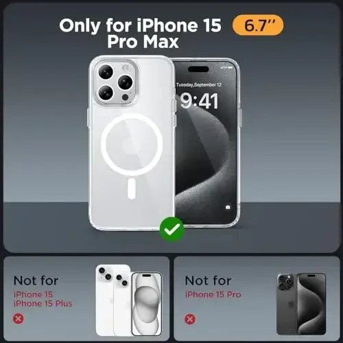 Miracase Magnetic for iPhone 15 Pro Max Case 6.7 inch (Compatible with MagSafe)（with 2X Screen Protectors） Military-Grade Protection, Anti-Fingerprint Translucent Matte Phone Cover, Clear - 2