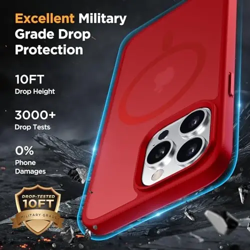 Miracase Magnetic for iPhone 15 Pro Max Case 6.7 inch (MagSafe bilan mos keladi) (2X Ekran himoyachilari bilan) Harbiy darajadagi himoya, Barmoq izlariga qarshi yarim shaffof matli telefon qopqog'i, Qizil - 6