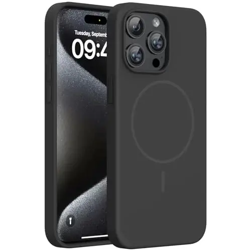 Miracase Magnetic for iPhone 15 Pro Max Case, [Soft Anti-Scratch Microfiber Lining], Compatible with MagSafe, Liquid Silicone Case Shockproof Drop Protection Phone Case for 15 ProMax, Black - 1