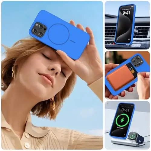 Miracase Magnetic for iPhone 15 Pro Max Case, [Soft Anti-Scratch Microfiber Lining], Compatible with MagSafe, Liquid Silicone Case Shockproof Drop Protection Phone Case for 15 ProMax, Blue - 5