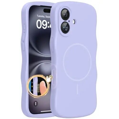 Miracase Magnetic for iPhone 16 Case, Silicone Wave Case, Light Purple | Cute Curly Wave Frame with Dual Lanyard Holes, Soft Microfiber Lining, Shockproof Drop Protection Phone Case for 16 - Miracase