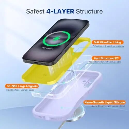 Miracase Magnetic for iPhone 16 Case, Silicone Wave Case, Light Purple | Cute Curly Wave Frame with Dual Lanyard Holes, Soft Microfiber Lining, Shockproof Drop Protection Phone Case for 16 - 4