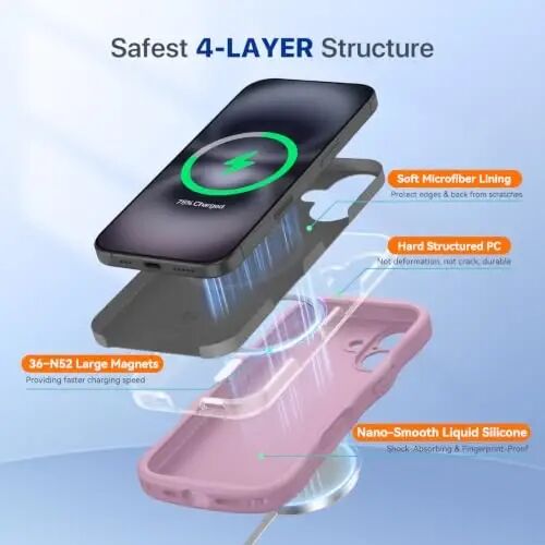 Miracase Magnetic for iPhone 16 Case,Cute Curly Wave Frame, Liqiud Silicone | Compatible with MagSafe, Dual Lanyard Holes,Soft Microfiber Lining, Shockproof Drop Protection Phone Case for 16,Blackcurrant - 4