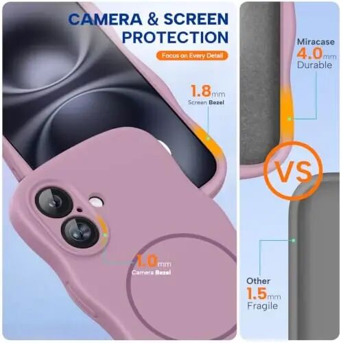 Miracase Magnetic for iPhone 16 Case,Cute Curly Wave Frame, Liqiud Silicone | Compatible with MagSafe, Dual Lanyard Holes,Soft Microfiber Lining, Shockproof Drop Protection Phone Case for 16,Blackcurrant - 5