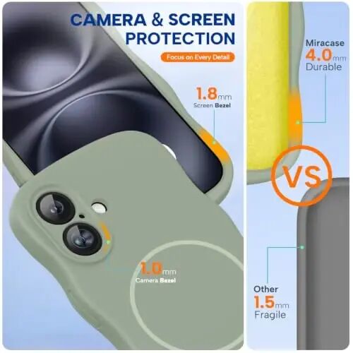 Miracase Magnetic for iPhone 16 Case,Cute Curly Wave Frame, Liqiud Silicone | Compatible with MagSafe, Dual Lanyard Holes,Soft Microfiber Lining, Shockproof Drop Protection Phone Case for 16,Patina Green | Compatible with MagSafe, Dual Lanyard Holes, - 5