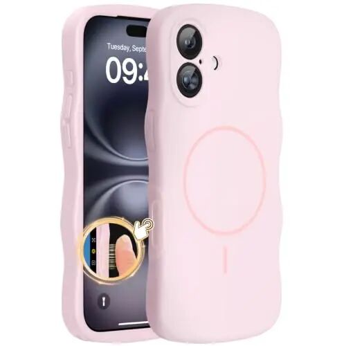 Miracase Magnetic for iPhone 16 Case,Cute Curly Wave Frame, Liqiud Silicone | Compatible with MagSafe, Dual Lanyard Holes,Soft Microfiber Lining, Shockproof Drop Protection Phone Case for 16,Sand Pink - Miracase