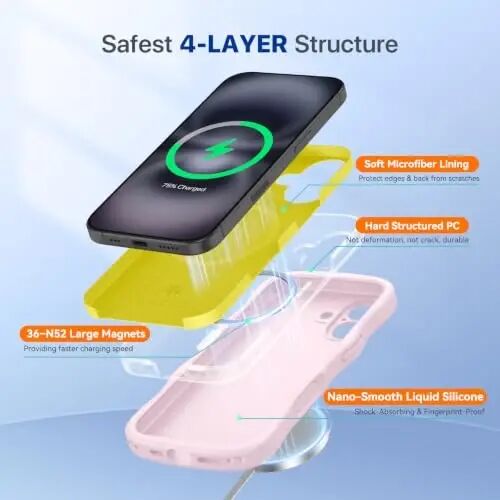 Miracase Magnetic for iPhone 16 Case,Cute Curly Wave Frame, Liqiud Silicone | Compatible with MagSafe, Dual Lanyard Holes,Soft Microfiber Lining, Shockproof Drop Protection Phone Case for 16,Sand Pink - 4
