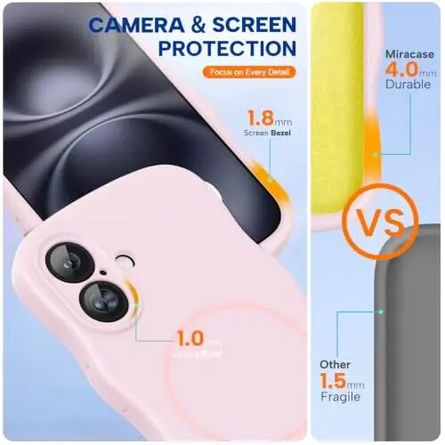 Miracase Magnetic for iPhone 16 Case,Cute Curly Wave Frame, Liqiud Silicone | Compatible with MagSafe, Dual Lanyard Holes,Soft Microfiber Lining, Shockproof Drop Protection Phone Case for 16,Sand Pink - 5