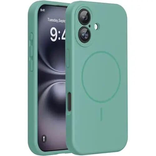 Miracase Magnetic for iPhone 16 Plus Case, [Soft Anti-Scratch Microfiber Lining], Compatible with MagSafe, Liquid Silicone Shockproof Drop Protection Phone Case for 16 Plus,Midnight Green - 2