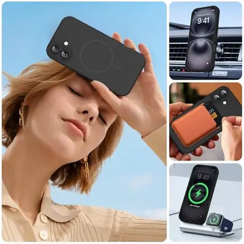 Miracase Magnetic for iPhone 16 Plus Case, [Soft Anti-Scratch Microfiber Lining], Magnetic for MagSafe, Liquid Silicone Shockproof Drop Protection Phone Case for 16 Plus,Black - 5