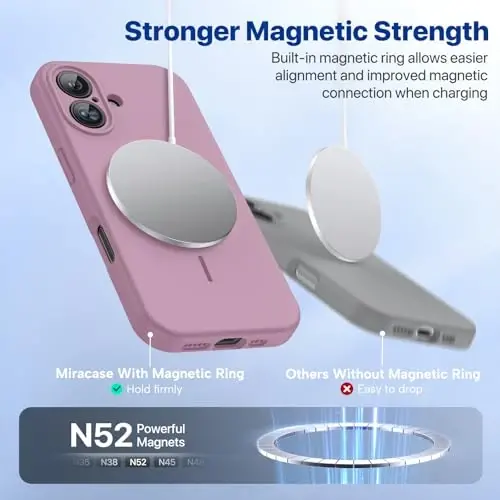 Miracase Magnetic for iPhone 16 Plus Case, [Soft Anti-Scratch Microfiber Lining], Magnetic for MagSafe, Liquid Silicone Shockproof Drop Protection Phone Case for 16 Plus,Blackcurrant - 4