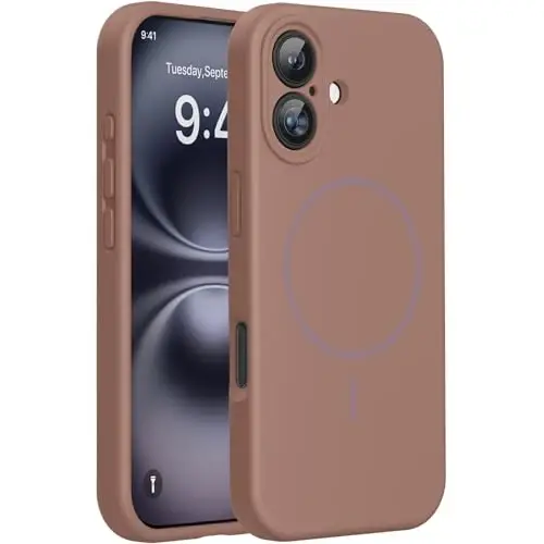 Miracase Magnetic for iPhone 16 Plus Case, [Soft Anti-Scratch Microfiber Lining], Magnetic for MagSafe, Liquid Silicone Shockproof Drop Protection Phone Case for 16 Plus,Chocolate - 1