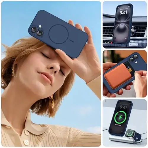 Miracase Magnetic for iPhone 16 Plus Case, [Soft Anti-Scratch Microfiber Lining], Magnetic for MagSafe, Liquid Silicone Shockproof Drop Protection Phone Case for 16 Plus,Dark Blue - 5