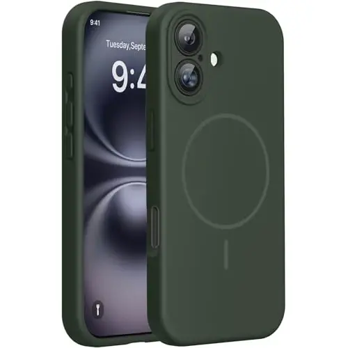 Miracase Magnetic for iPhone 16 Plus Case, [Soft Anti-Scratch Microfiber Lining], Magnetic for MagSafe, Liquid Silicone Shockproof Drop Protection Phone Case for 16 Plus,Dark Green 