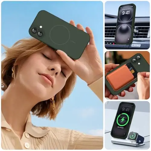 Miracase Magnetic for iPhone 16 Plus Case, [Soft Anti-Scratch Microfiber Lining], Magnetic for MagSafe, Liquid Silicone Shockproof Drop Protection Phone Case for 16 Plus,Dark Green - 4