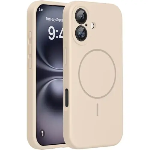 Miracase Magnetic for iPhone 16 Plus Case, [Soft Anti-Scratch Microfiber Lining], Magnetic for MagSafe, Liquid Silicone Shockproof Drop Protection Phone Case for 16 Plus,Sand - 3