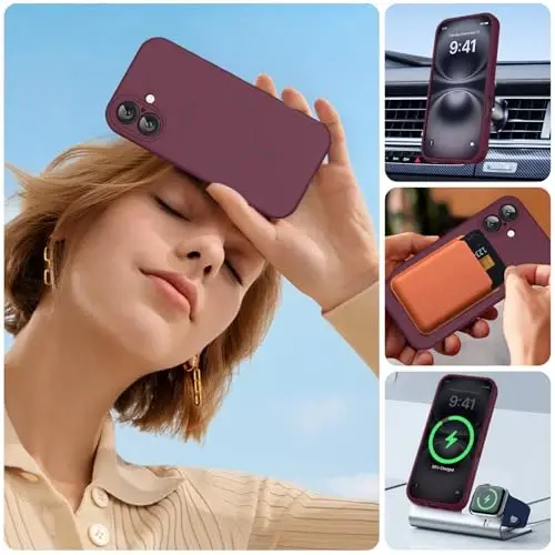 Miracase Magnetic for iPhone 16 Plus Case, [Soft Anti-Scratch Microfiber Lining], Magnetic for MagSafe, Liquid Silicone Shockproof Drop Protection Phone Case for 16 Plus,Wine Red - 6
