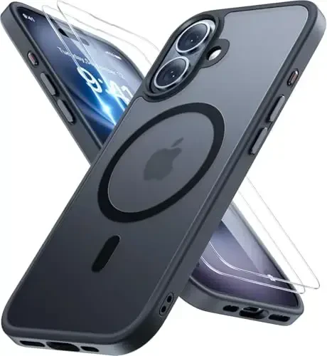 Miracase Magnetic for iPhone 16 Plus Case [with 2X Screen Protectors] [MagSafe bilan mos], Yupqa Ingichka Telefon G'ilofi Harbiy Standart Himoyalangan iPhone 16 Plus Qopqog'i Bumper 6.7 Inch, Qora - 1