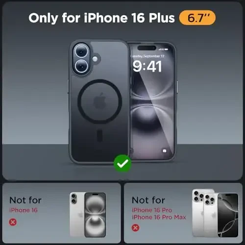 Miracase Magnetic for iPhone 16 Plus Case [with 2X Screen Protectors] [MagSafe bilan mos], Yupqa Ingichka Telefon G'ilofi Harbiy Standart Himoyalangan iPhone 16 Plus Qopqog'i Bumper 6.7 Inch, Qora - 2