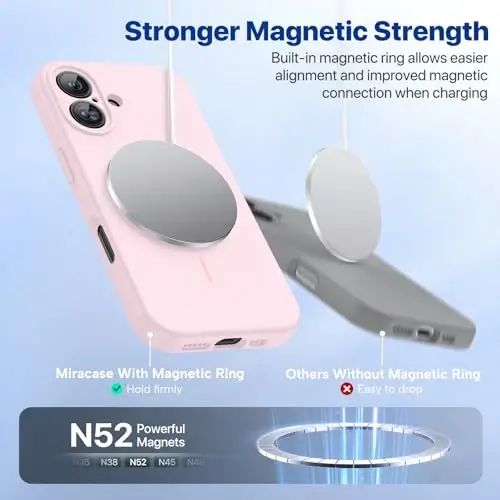 Miracase Magnetic for iPhone 16 Plus G‘ilofi, [Yumshoq Chizishga qarshi Mikrotola Astar], MagSafe uchun Magnitli, 16 Plus uchun Suyuq Silikon Zarbalarga qarshi Himoya G‘ilofi, Qumrang Pushti - 5