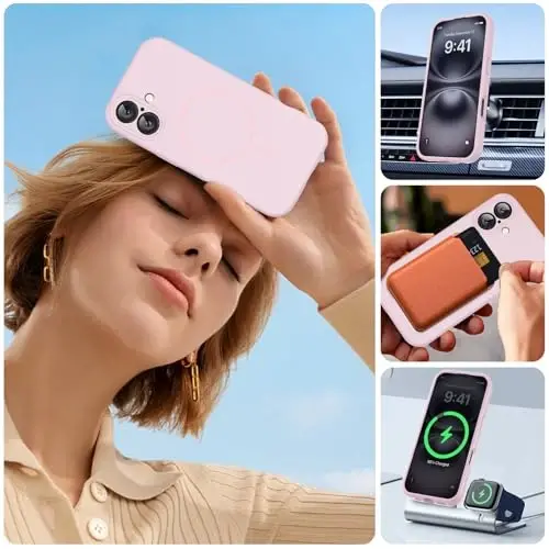 Miracase Magnetic for iPhone 16 Plus G‘ilofi, [Yumshoq Chizishga qarshi Mikrotola Astar], MagSafe uchun Magnitli, 16 Plus uchun Suyuq Silikon Zarbalarga qarshi Himoya G‘ilofi, Qumrang Pushti - 6