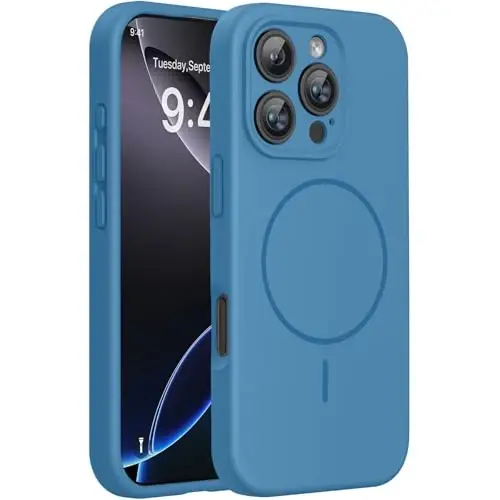 Miracase Magnetic for iPhone 16 Pro Case, [Soft Anti-Scratch Microfiber Lining], Compatible with MagSafe, Liquid Silicone Case Shockproof Drop Protection Phone Case for 16 Pro,Capri Blue - MIRACASE