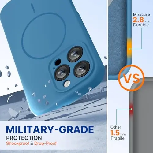 Miracase Magnetic for iPhone 16 Pro Case, [Soft Anti-Scratch Microfiber Lining], Compatible with MagSafe, Liquid Silicone Case Shockproof Drop Protection Phone Case for 16 Pro,Capri Blue - 2