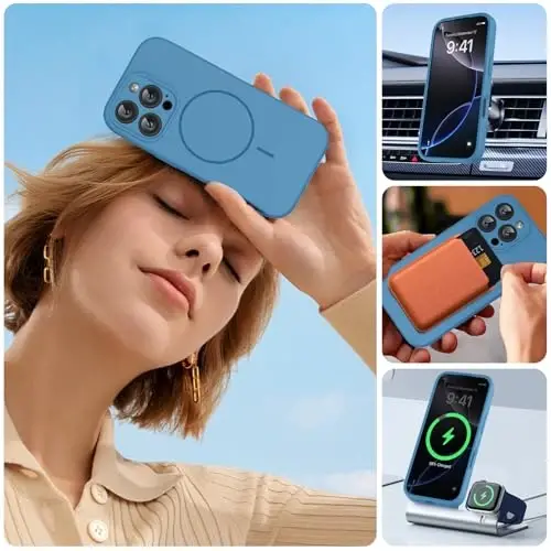 Miracase Magnetic for iPhone 16 Pro Case, [Soft Anti-Scratch Microfiber Lining], Compatible with MagSafe, Liquid Silicone Case Shockproof Drop Protection Phone Case for 16 Pro,Capri Blue - 5
