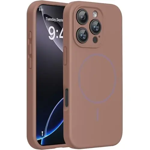 Miracase Magnetic for iPhone 16 Pro Case, [Soft Anti-Scratch Microfiber Lining], Compatible with MagSafe, Liquid Silicone Case Shockproof Drop Protection Phone Case for 16 Pro,Chocolate 