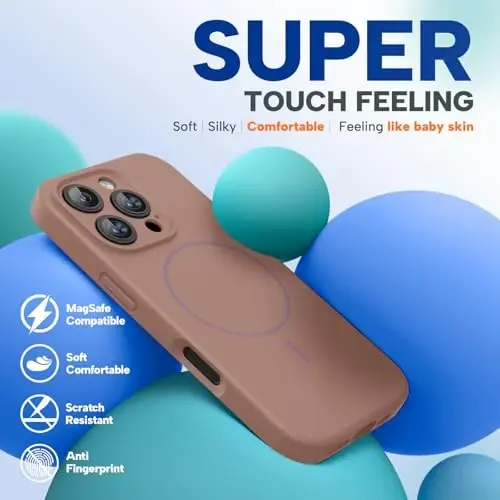 Miracase Magnetic for iPhone 16 Pro Case, [Soft Anti-Scratch Microfiber Lining], Compatible with MagSafe, Liquid Silicone Case Shockproof Drop Protection Phone Case for 16 Pro,Chocolate - 5