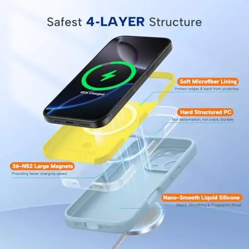 Miracase Magnetic for iPhone 16 Pro Case, [Soft Anti-Scratch Microfiber Lining], Compatible with MagSafe, Liquid Silicone Case Shockproof Drop Protection Phone Case for 16 Pro,Clove Purple - 4