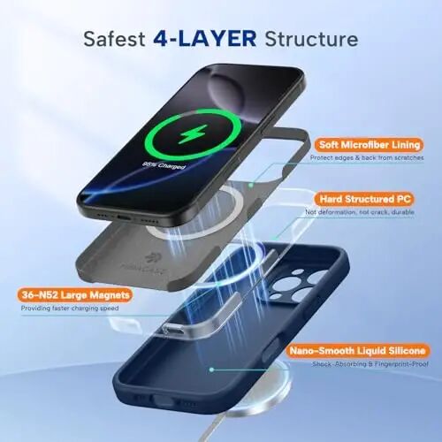 Miracase Magnetic for iPhone 16 Pro Case, [Soft Anti-Scratch Microfiber Lining], Compatible with MagSafe, Liquid Silicone Case Shockproof Drop Protection Phone Case for 16 Pro,Dark Blue - 1