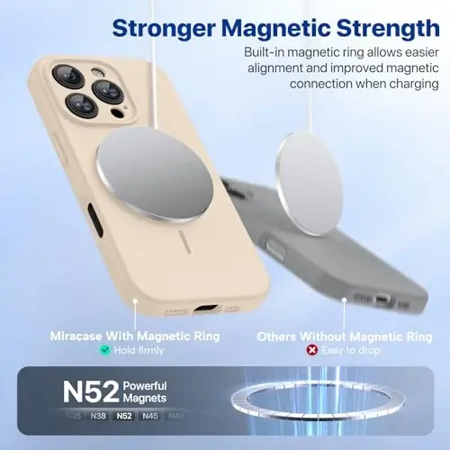Miracase Magnetic for iPhone 16 Pro Case, [Soft Anti-Scratch Microfiber Lining], Compatible with MagSafe, Liquid Silicone Case Shockproof Drop Protection Phone Case for 16 Pro,Sand - 4