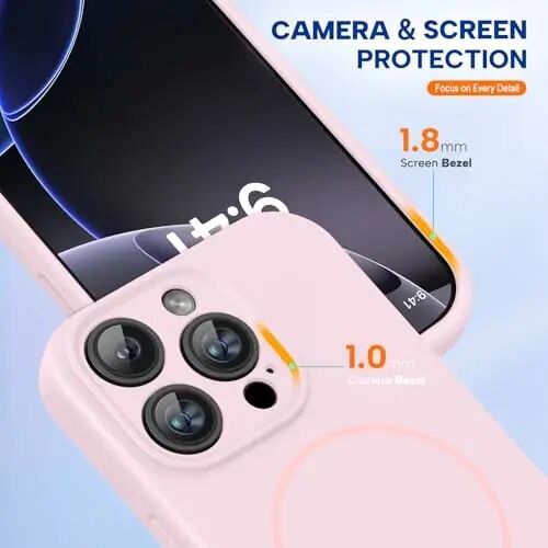 Miracase Magnetic for iPhone 16 Pro Case, [Soft Anti-Scratch Microfiber Lining], Compatible with MagSafe, Liquid Silicone Case Shockproof Drop Protection Phone Case for 16 Pro,Sand Pink - 1