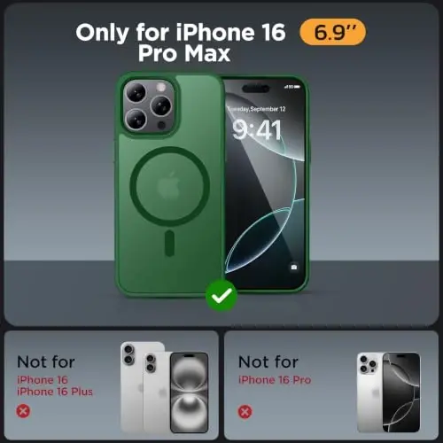 miracase Magnetic for iPhone 16 Pro Max Case, [Compatible with MagSafe] [Military-Grade Protection], Anti-Fingerprint, Slim Case for 16 Pro Max 6.9 inch- Dark Green - MIRACASE (1)