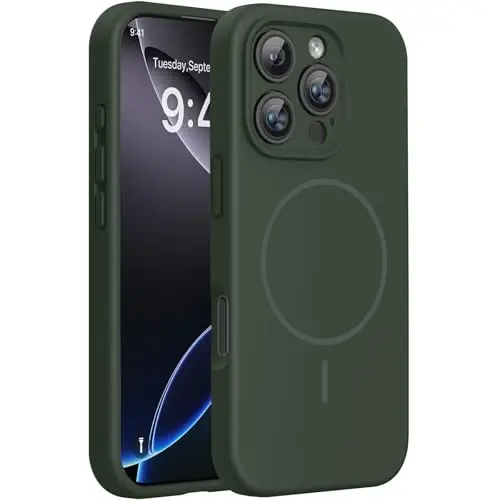 Miracase Magnetic for iPhone 16 Pro Max Case, [Soft Anti-Scratch Microfiber Lining], Compatible with MagSafe, Liquid Silicone Case Shockproof Drop Protection Phone Case for 16 ProMax,Dark Green 