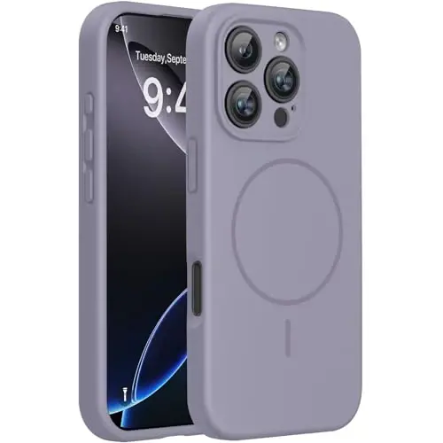Miracase Magnetic for iPhone 16 Pro Max Case, [Soft Anti-Scratch Microfiber Lining], Compatible with MagSafe, Liquid Silicone Case Shockproof Drop Protection Phone Case for 16 ProMax,Lavender Gray - MIRACASE