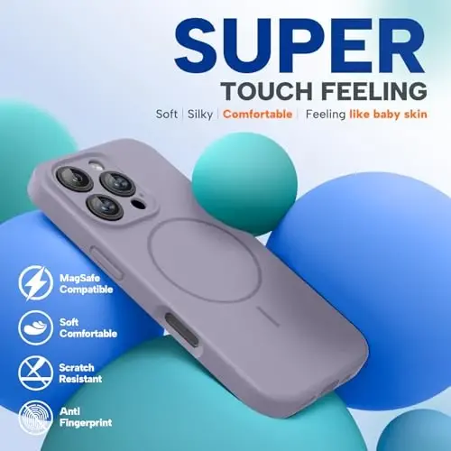 Miracase Magnetic for iPhone 16 Pro Max Case, [Soft Anti-Scratch Microfiber Lining], Compatible with MagSafe, Liquid Silicone Case Shockproof Drop Protection Phone Case for 16 ProMax,Lavender Gray - 4