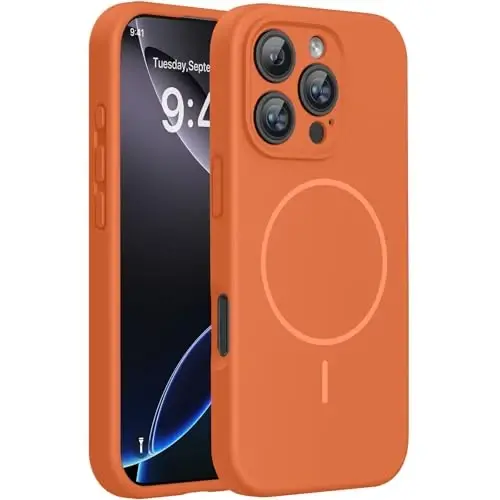 Miracase Magnetic for iPhone 16 Pro Max Case, [Soft Anti-Scratch Microfiber Lining], Compatible with MagSafe, Liquid Silicone Case Shockproof Drop Protection Phone Case for 16 ProMax,Orange 