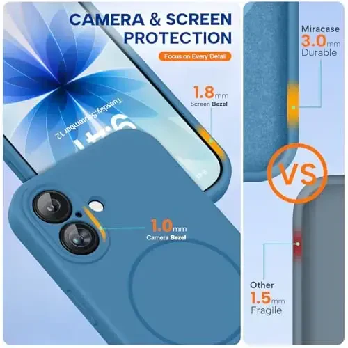 Miracase Magnetic for iPhone 17 Case, Compatible with MagSafe, Integrated Silicone Camera Control Cover, 3.0mm Thicken Shockproof Drop Protection Phone Case for 17,Capri Blue - 2