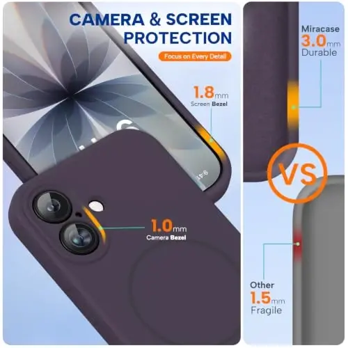 Miracase Magnetic for iPhone 17 Case, Compatible with MagSafe, Integrated Silicone Camera Control Cover, 3.0mm Thicken Shockproof Drop Protection Phone Case for 17,Dark Purple - 3