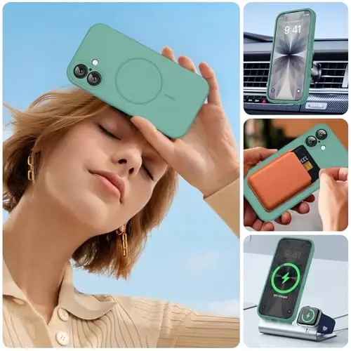 Miracase Magnetic for iPhone 17 Case, Compatible with MagSafe, Integrated Silicone Camera Control Cover, 3.0mm Thicken Shockproof Drop Protection Phone Case for 17,Midnight Green 